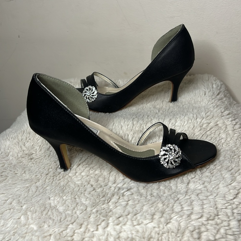 NIB TOUCH UPS black satin, with rhinestones sharmain 841M size 8 eight - Picture 5 of 7